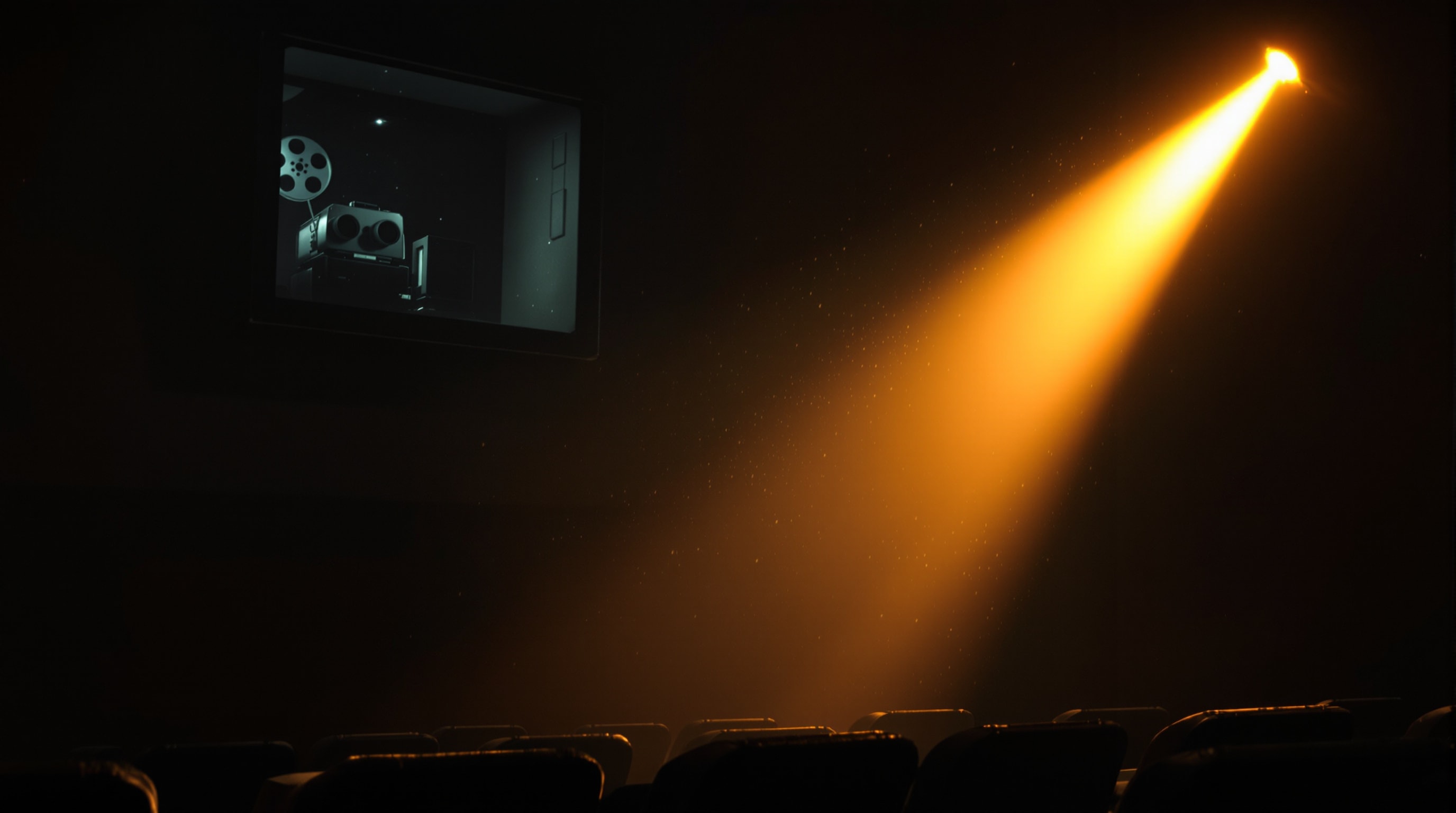 A projector beam cutting through the darkness of a cinema auditorium