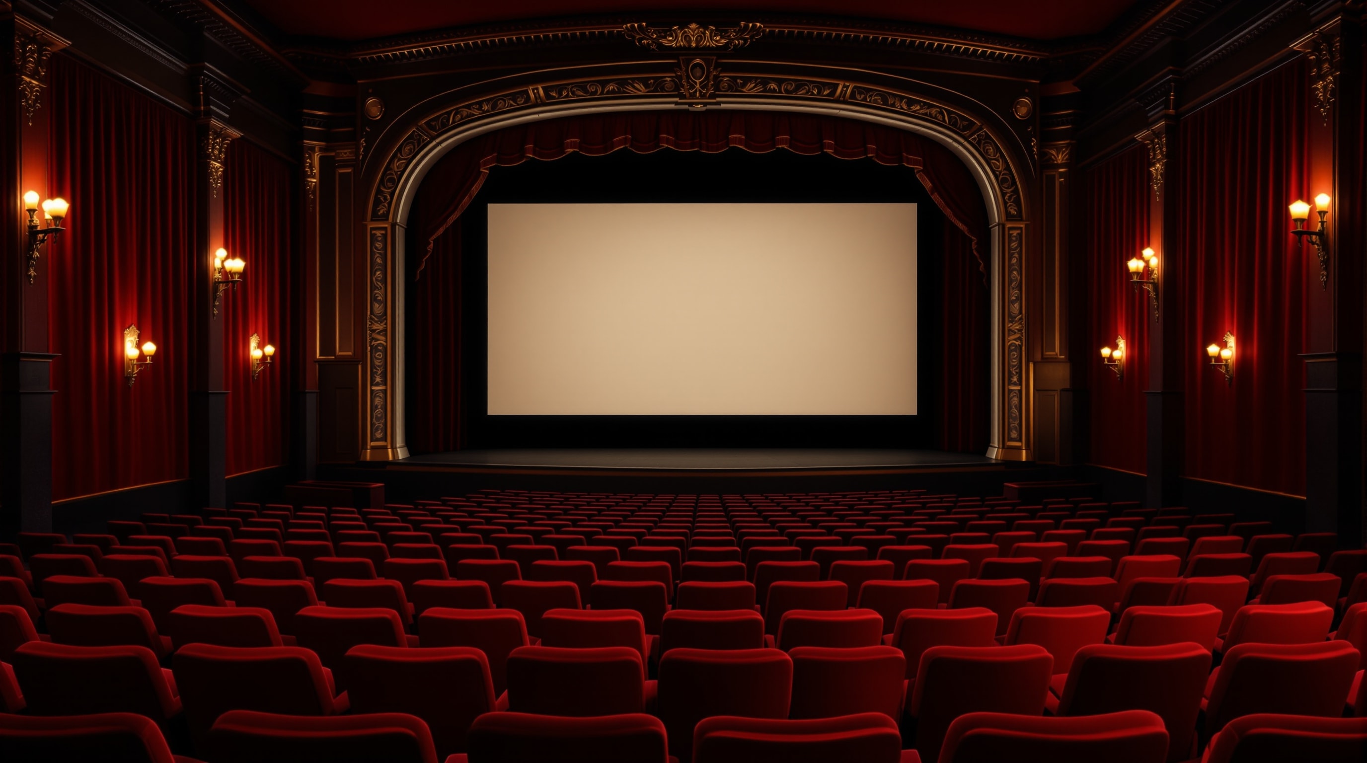 Rows of red velvet seats inside a classic single-screen cinema auditorium